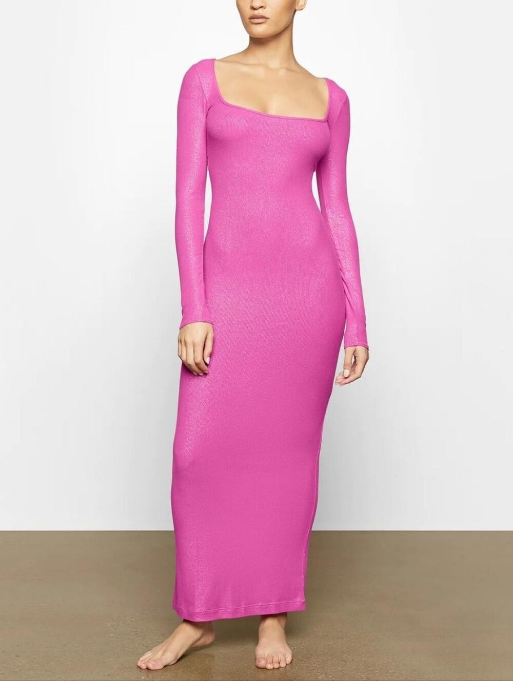 Skims Soft Lounge Shimmer Long Sleeve Fuchsia‎ Dress Size L